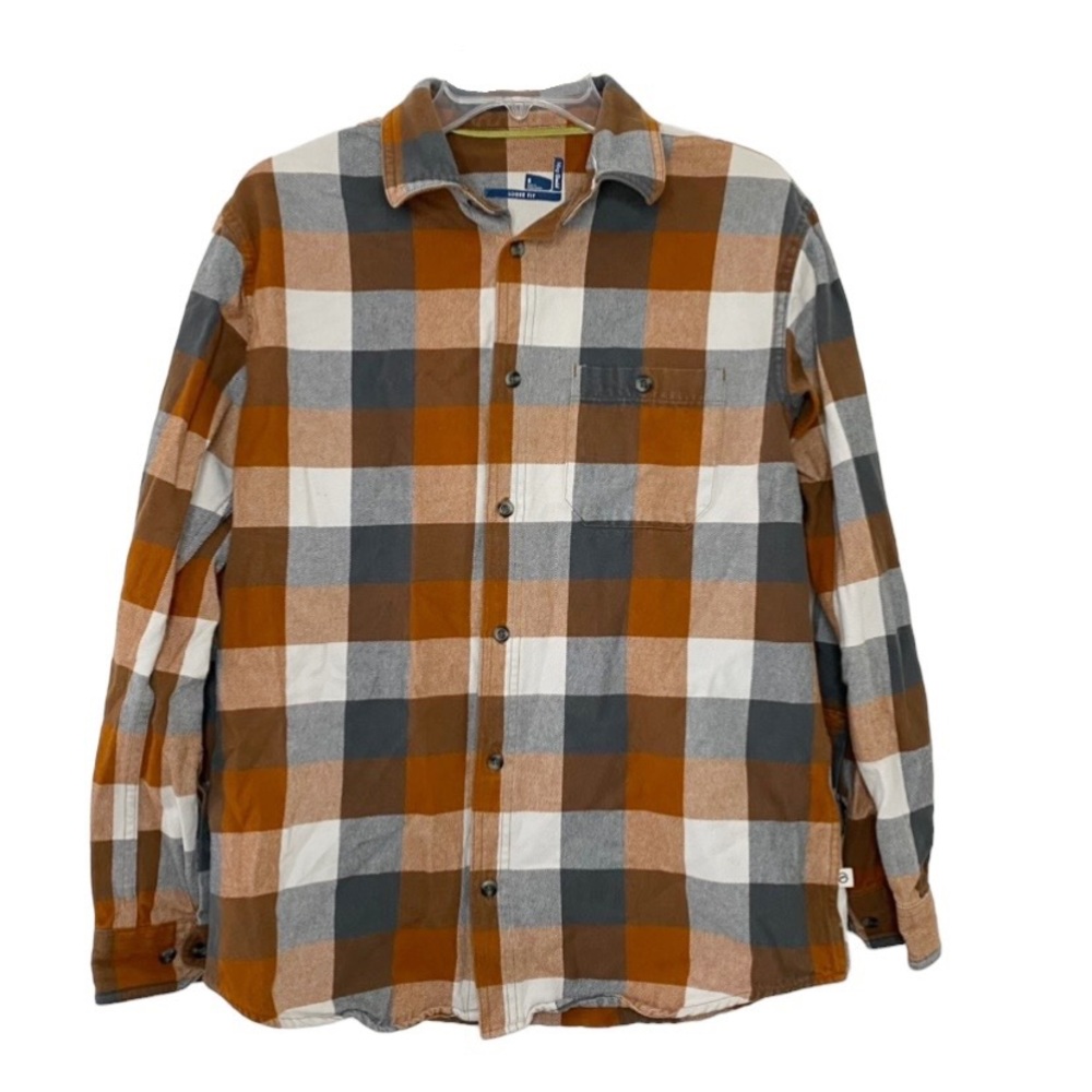 Magellan Outdoors Plaid Button Up Shacket 100% Cotton Flannel Loose Fit Small S